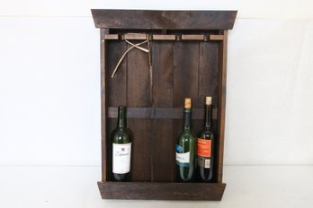 AMISH BUILD Wooden Wine Rack Wall Hanging Shelf Holding 4 Bottles & 4 Stemware Pcs - New, Store Display Items