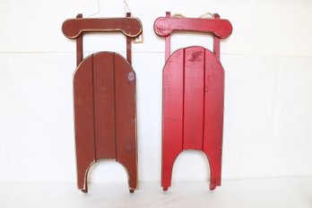 Pair Of Wooden Sled Decor - New, Store Display Pieces