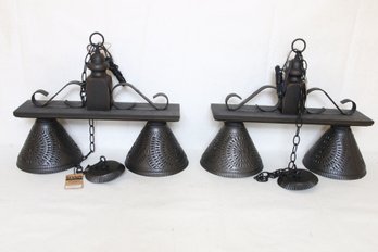 Pair IRVIN'S Tinware WELLINGTON Country Style Wood & Tin Medium Hanging Light - New Store Display Item