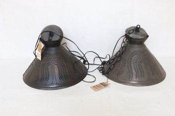 Pair Of IRVIN'S Tinware Roosevelt Shade Tin Light With Willow Design - New Store Display Item