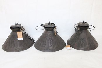 Group Of 3 IRVIN'S Tinware Roosevelt Shade Tin Light With Willow Design - New Store Display Item