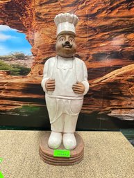 Tall Heavy Wood Carved Chef Statue 37' Tall