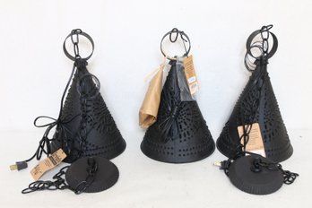 Group Of 3 IRVIN'S Tinware Pennycress Punched Tin Witch's Hat Cone Down Light - New Store Display