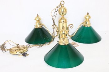 Vintage Hanging 3-light Brass Chandelier With 3 Emerald Green Shades