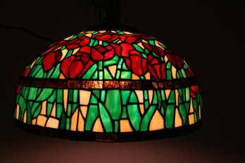 Meyda Tiffany Banded Tulip Stained Glass Hanging Lamp - New Store Display
