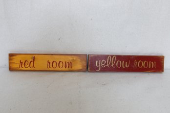 Pair Of Wooden Signs - Red Room & Yellow Room - New Store Display