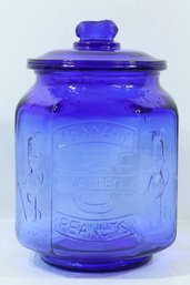 Vintage Large Planters Mr. Peanut Cobalt Blue Glass Jar 5 Cent Store Jar W/lid