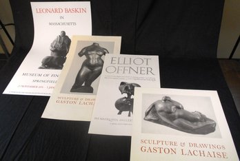 Lot Of 4 Posters Announcing Sculpture Shows & Books: Leonard Baskin & Others