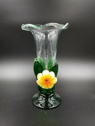 Vtg 8.5' Murano Glass Vase Hand Blown Flower And Petals