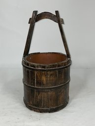 Antique Wood Bucket With Copper Insert