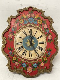 Vintage Hand Painted German Wall Clock With Flowers