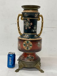 Huge Antique Satsuma & Brass/Bronze Vase Urn Lamp Base