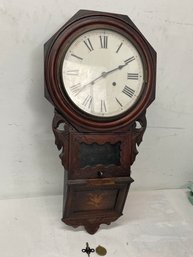 Antique Anglo American Wall Clock With Inlaid Bird