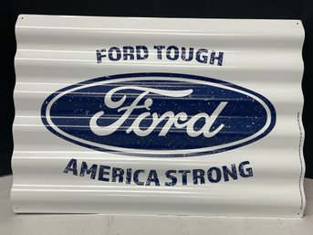 Large Corrugated Metal Ford Tough America Strong Sign