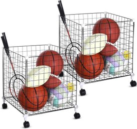 Lot Of 3 Wenqik 2 Pack Rolling Ball Storage Bin Ball Metal Cart Organizer 18 X 18 X 21