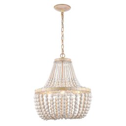 Hampton Bay Cayman 3-Light Faux Wood Chandelier With White Beaded Shade