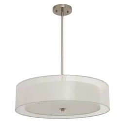 Merra 3-Light Brushed Nickel Double Drum Pendant With Outer Organza Shade