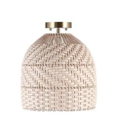 Globe Electric 65790 Artessa 1-Light Flush Mount Matte Brass Cream Rattan Shade