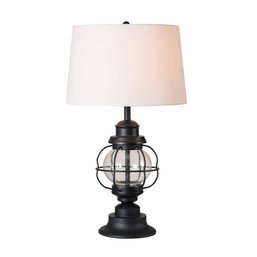 Hampton Bay Summerwalk 28' Black Indoor Outdoor Table Lamp Off-White Shade