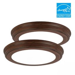 Commercial Electric 7in. Dark Brown Wood 3-CCT LED Low Profile Ceiling Light 2PK