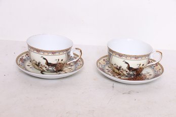 PAIR OF RARE VINTAGE GAMBINI STUDIO 'MARIKO' PORCELAIN COFFEE CUPS WITH SAUCERS