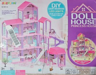 Beefunni Doll House 4 Stories 11 Rooms Dollhouse For Girls W/ 2 Dolls & Accs NEW