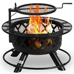 Heatmaxx Wood Burning Fire Pit With Quick Removable Cooking Grill Black New In Box