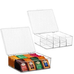 2 Pack Large Stackable Plastic Tea Bag Organizer Storage Bin Box New
