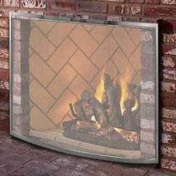 Single Panel Curved Pewter Fireplace Screen