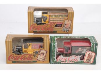 Lot Of 3 Vintage Coca- Cola Die Cast Bank Trucks