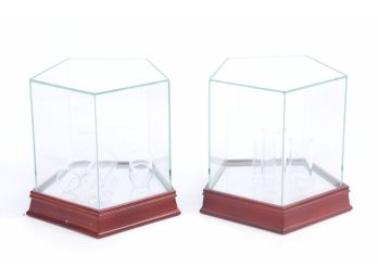 Lot Of 2 - '4 Ball Autographed Ball Glass Cases' - Premium Steiner Glass Cases - All Accessories