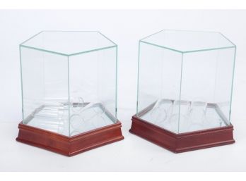 Lot Of 2 - '4 Ball Autographed Ball Glass Cases' - Premium Steiner Glass Cases - All Accessories