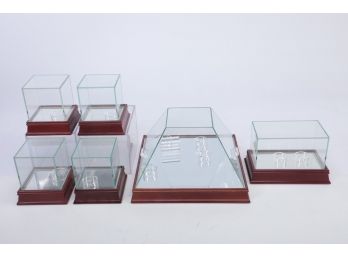 Assorted Steiner Autograph Baseball Glass Case Lot - 4 Single Ball Holders, One 2 Ball Case, One 5 Ball Case
