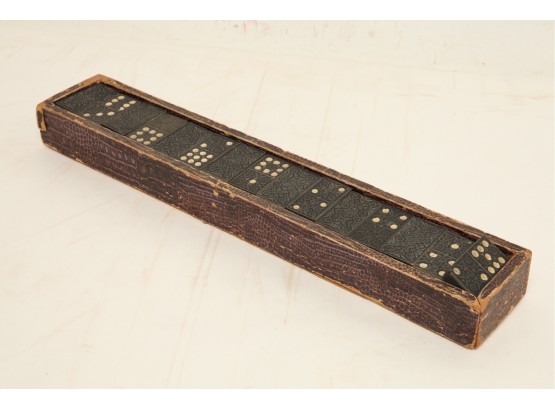 Antique Domino Set In Leather Clad Wood Case