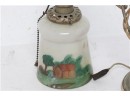 Antique Hand Painted Milk Glass Shade Hanging Light Farm Scene