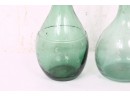 Pair Of Antique Hand Blown Green Glass Bottles