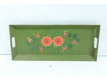 Vintage Hand Painted Metal Tole Serving Tray Flowers