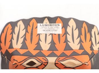 Vintage Halloween Luminous Masklite Native American Cardboard Mask