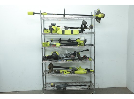 Cart Of Ryobi Battery And Gas Power Hand / Yard Tools
