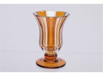 Bohemian Cut Glass Amber Flashed Small Panel Vase