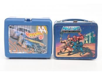 Masters Of The Universe Metal  Lunchbox And Hot Wheels Plastic Lunch Box Both With Thermos