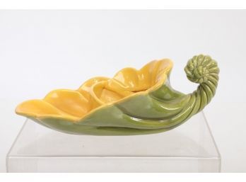 Vintage Green Yellow Ceramic Horn Of Plenty Candy Dish