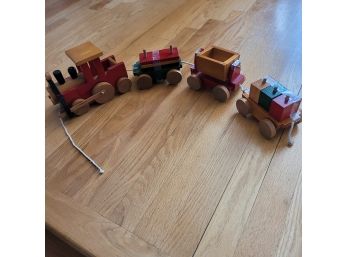 Large Vintage Hand Made Wooden Train Set - Pull Toy -  Made In Romania