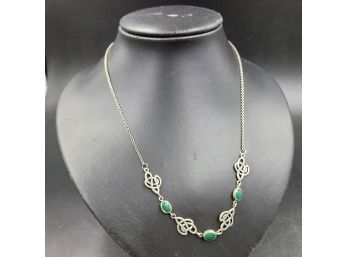 Sterling Silver Celtic Knot And Malachite Necklace