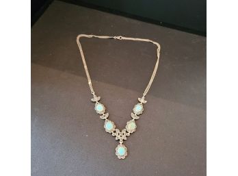 Sterling Silver And Genuine Turquoise Necklace