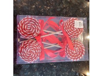 2 Sets Of 4 New In Box 11' Red And White Swirled Lollipop Holiday Decorations