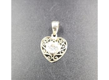 Sterling Heart Pendant With White Stone