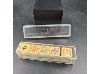 Vintage Set Of Crisloid Poker Dice In Original Case Including Instructions By Drueke