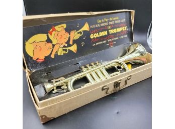 Vintage Toy Golden Trumpet By Emenee Industries In Original Box