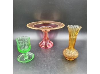 3 Antique/vintage Colored Glass Pieces